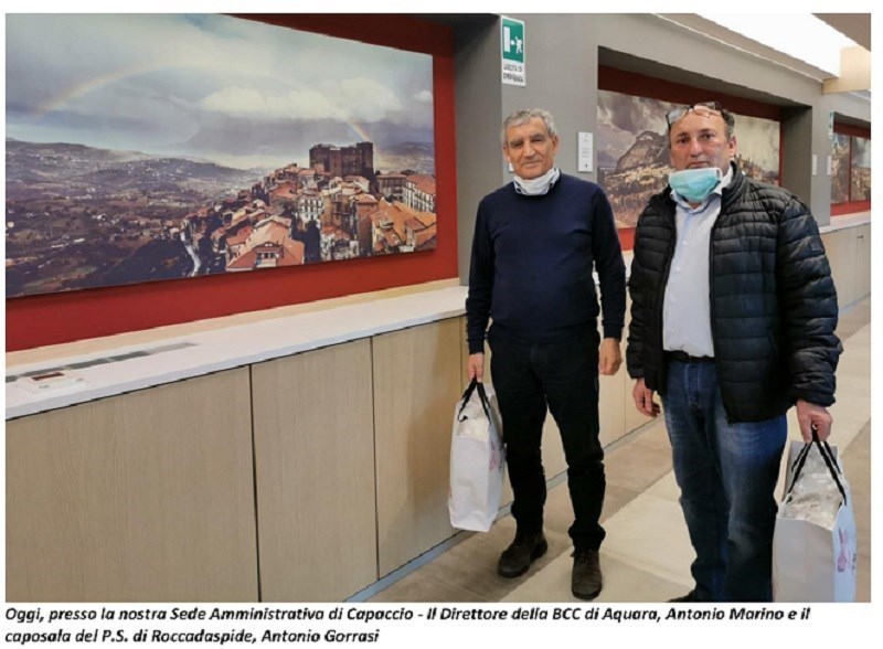 Il Direttore della BCC Aquara, Antonio Marino e il caposala del P.S. di Roccadaspide, Antonio Gorrasi