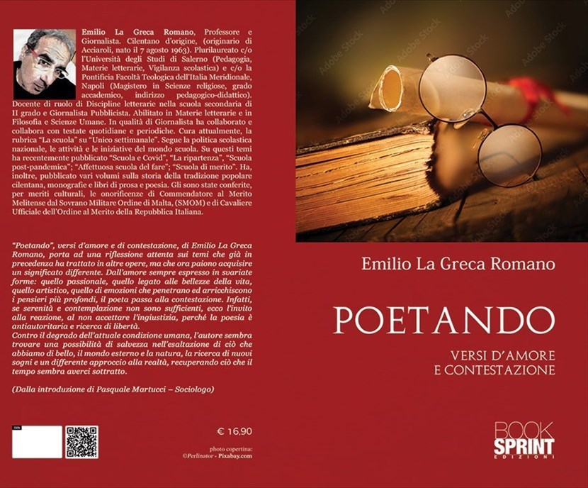 La copertina della pubblicazione di Emilio La Greca Romano, dal titolo POETANDO, Versi d'amore e di contestazione